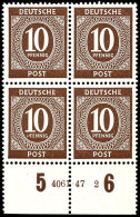 Ziffer 10 Pf. Tadellos Postfrischer Unterrandviererblock Mit HAN "4061.47 2", Mi. 200,--, Katalog: 918HAN... - Sonstige & Ohne Zuordnung