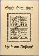 Wiederaufbaublock Mit Plattenfehler "Strausburg", Gestempelt 17.5.46 (nach Gültigkeit), Katalog: Bl.2PFI... - Sonstige & Ohne Zuordnung