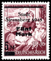 1 M. Bis 5 M. Mit Aufdruck "Stadt/Strausberg 1945", 4 Postfrische Kabinettstücke, Signiert Richter, Mi. 320,-,... - Other & Unclassified