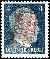 Nicht Ausgegeben: 4 Pfg Hitler Mit Rotem Vierzeiligem Aufdruck, Tadellos Postfrisch, Gepr. Sturm  **Not Issued:... - Muehlberg