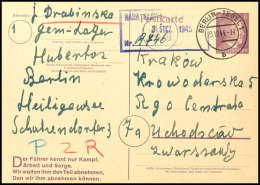 Suchdienst Krakau: 1944, 6 Pfg. Hitler- Ganzsachenkarte Aus BERLIN-TEGEL 23.12.44 Geschrieben Von Einem Polnischen... - Sonstige & Ohne Zuordnung
