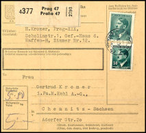 Absenderangabe "Prag-XIX, Scholinstr. 1, Gef.-Haus D. Waffen-SS, Zimmer Nr. 12" Auf Paketkarte Mit 5,50 K Mit... - Other & Unclassified