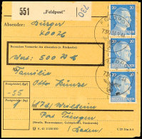 20 Pfg. Hitler Im Senkrechten 3er-Streifen Mit Feldpost-Normstempel "c 730 13.9.44" Auf Feldpost-Wert-Paketkarte... - Sonstige & Ohne Zuordnung