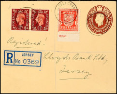 Jersey 1941, Britischer 1½ D Ganzsachenumschlag George VI (WU 31 A) Mit Zufrankierter 1 D Jersey (mit... - Sonstige & Ohne Zuordnung