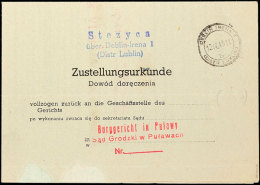 1943, Zustellungsurkunde Aus Distrikt Lublin, Form-Nr. DPD 435 (10.41) Mit Allen Stempeln Und Unterschriften,... - Sonstige & Ohne Zuordnung