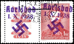 1 Kc. "Fügner" Mit Überdruck "Karlsbad 1.X.1938 + Hakenkreuz" Mit Links Anhängendem Und Ebenso... - Sonstige & Ohne Zuordnung