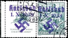 50 H. Vouziers Mit Handstempelüberdruck "Karlsbad 1.X.1938 + Hakenkreuz" Und Ebenso überdrucktem Links... - Sonstige & Ohne Zuordnung