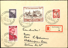 15 Fr. "Tag Der Briefmarke 1950" In Mischfrankatur Mit 5 Fr. Und 15 Fr. "Saar III" Sowie 15 Fr. Peter Wust Als... - Sonstige & Ohne Zuordnung