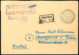 1945, Violetter Ra2 "Nicht Zulässig,....." Mit Handschriftlichem Vermerk "noch Gesperrt", Klar Auf Brief Aus... - Sonstige & Ohne Zuordnung