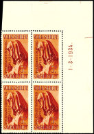 40 Cent Bis 5 Fr. Volkshilfe 1934, Eckrandviererblocksatz Mit Druckdaten "1-3-1934", Tadellos Postfrisch,... - Other & Unclassified