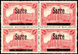 1 Mark  "Sarre" Auf Germania, Postfrischer Viererblock (Feld 1,2, 5 Und 6), Gepr. Burger BPP Und Dr. Schneider, Mi.... - Other & Unclassified