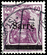 60 Pfg Germania In Rotlila Mit Aufdruck "Sarre" In Type I, Gestempelt "Saarbrücken 3 - * (St. Johann) I... - Other & Unclassified