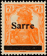 7½ Pf. Germania-Sarre, Type II, Plattenfehler "S Oben Gebrochen", Postfrisch, Käferzeichen, Gepr.... - Sonstige & Ohne Zuordnung