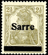 2 1/2 Pfg Germania Dunkelgrüngrau Sog. Bronzegrau Mit Aufdruck "Sarre" In Type I, Aufdruckfehler B, Tadellos... - Sonstige & Ohne Zuordnung