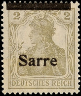 2 Pf. Germania-Sarre, Type I, Verschobener Aufdruck, Balken Oben, Schrift Unten, Postfrisch, Gepr. Burger BPP, Mi.... - Other & Unclassified