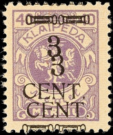 3 C. Auf 40 M. Mit Gleichstarkem Doppelten Aufdruck, Postfrisch, Signiert Ing. Becker, Mi. 400,-, Katalog: 187DDI... - Memelgebiet 1923