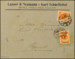 2x 10 Centu Auf 25 M, Mehrfachfrankatur Auf Geschäftsbrief Der Fa. Laaser & Neumann Mit Dt. Stempel... - Klaipeda 1923