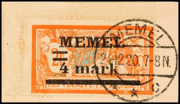 4 M Auf 3 Fr., Platte I, Weißes Papier, Mit Aufdruckfehler "Querbalken Der Wertziffer 4 Verdickt" (Feld1),... - Klaipeda 1923