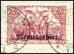 2,50 Mark Deutsches Reich Mit Aufdruck "Memelgebiet", Rotlila, Tadellos Gestempelt Auf Briefstück, Gepr.... - Memelgebiet 1923