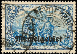 2 M. Blau Mit Plattenfehler "Krone Links Beschädigt", Gestempelt, Oben Einige Zahnspitzen Leicht... - Memelgebiet 1923