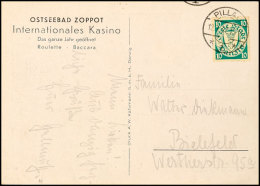 Intern. Kasino Zoppot 1937, Innenansichtskarte Mit 10 Pfg Danzig Ab Pillau 12.7.37 Nach Bielefeld. Hübsches... - Other & Unclassified