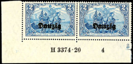 2 Mark Deutsches Reich Dunkelkobaltblau Mit Schwarzem Bdr.-Aufdruck "Danzig", Abart "doppelter Aufdruck",... - Sonstige & Ohne Zuordnung