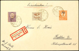 50 Pf. Auf 5 Mark In A-Farbe, Aufdruck In Type IIa, Als Portogerechte MiF Mit Mi.-Mr. 5c Und 19b Auf R-Fernbrief... - Other & Unclassified