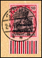 80 Pfg Germania Mit Dreizeiligem Bdr.-Aufdruck, Unterrandstück Im Walzendruck, Tadellos Gestempelt Auf... - Other & Unclassified