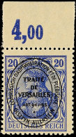 20 Pf. Lilaultramarin, Plattendruck Vom OR, Ungefaltet, Tadellos Postfrisch, Gepr. Hey BPP, Mi. 350,-, Katalog: 19a... - Sonstige & Ohne Zuordnung