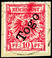 10 Pf. UV Gelblichorange Tadellos Auf Briefstück Mit Stempel "LOME 2/3 01" Und Spur Eines Roten Stifts,... - Togo