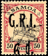 6 D. Auf 50 Pf. Mit Aufdruckfehler "kopfstehende 9 Statt 6" Tadellos Gestempelt, Mi. 180,-, Katalog: 8 PF I O6... - Samoa