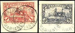 1901, 1 Und 3 M. Je Auf Briefstück Mit Stpl.  SAIPAN, Tadellos, Gepr. Bothe BPP, Mi. 245,--, Katalog: 16, 18... - Marianen