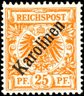 25 Pf. Diagonalaufdruck Tadellos Postfrisch, Gepr. Gentzsch, Köhler Und Fotoattest Dr. Hartung: "farbfrisch,... - Karolinen