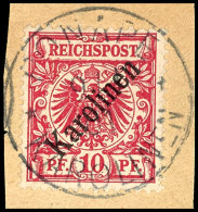 10 Pf Diagonalaufdruck Tadellos Auf Briefstück Mit Zentrischem Stempel PONAPE, Fotobefund Dr. Hartung:... - Caroline Islands