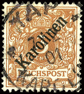 3 Pfg Krone/Adler Mit Diagonalem Aufdruck, Gestempeltes Kabinettstück Mit Zeitgerechtem Stempel YAP KAROLINEN... - Karolinen