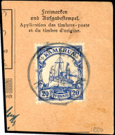 1905, 20 Pf. Mit WZ. Auf Paketkartenausschnitt, Tadellos, Gepr. Bothe BPP Mit Doppelsignatur, Mi. 150,-- +,... - Cameroun
