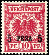 5 P. Auf 10 Pfg  Rotkarmin (UV Dunkelrot), Aufdrucktype I, Sauber Ungebraucht Mit Originalgummierung, Pracht,... - German East Africa