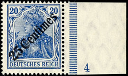 25 Centimes Auf 20 Pf. Vom Rechten Bogenrand Mit Plattenummer 4 Tadellos Postfrisch, Katalog: 50 PlNr. **25... - Turkey (offices)