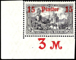 15 Piaster Auf 3 Mark In A-Farbe Tadellos Postfrisch Als Linke Untere Bogenecke, Fotobefund Dr. Hartung:... - Turkey (offices)