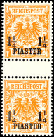 1 1/4 Piaster Auf 25 Pf. Dunkelorange, Tadellos Postfrisches Zwischenstegpaar, Fotoattest Jäschke-Lantelme... - Deutsche Post In Der Türkei