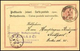 1887, Württemberg Antwort-Ganzsachenkarte 10 Pfg. Gebraucht Aus CONSTANTINOPEL DP 1 5.11. Mit Viel Text Nach... - Turkey (offices)