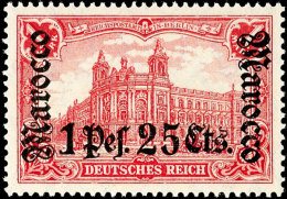 1 Pes. 25 Cts. Auf 1 Mark Deutsches Reich, Aufdruckfehler I "langer Riss Im Linken M" (Feld 6), Tadellos... - Morocco (offices)