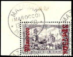 1905, 3 Pes. 75c. Auf 3 M. Als Eckrandstück L.o. (waag. Gefaltet), Stpl. MAZAGAN, Sign., Tadellos, Mi. 70,--... - Deutsche Post In Marokko