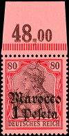 1 Peseta A. 80 Pfg Germania Ohne Wz., Tadellos Postfrisches Oberrandstück, Mi. 70.-, Katalog: 29OR **1... - Morocco (offices)
