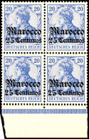 5 Verschiedene Werte Jeweils Als Tadellos Postfrischer Viererblock (Mi.-Nr. 28, 35, 36, 37a Und 37c), Mi. 1.384.-,... - Morocco (offices)