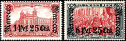 3 C Auf 3 Pf. Bis 6.25 Pes. Auf 5 Mark Komplett Tadellos Ungebraucht Bzw. Nr. 24, 26-29, 30B, 32B Postfrisch, Mi. ... - Morocco (offices)