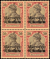 60 C Auf 50 Pf., Postfrischer Viererblock, Gepr. Bothe BPP, Mi. 260.-, Katalog: 14(4) **60 C On 50 Pf.,... - Morocco (offices)