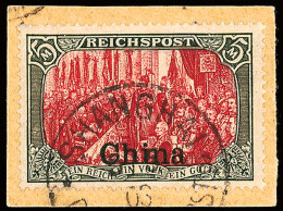 5 Mk Reichspost, Type III Mit Nachmalung Mit Rot Und Deckweiß Und Aufdruck Auf Kabinett-Briefstück,... - China (offices)