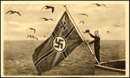 1938, Hakenkreuzflagge über Dem Meer, S/w Fotokarte, Beschriftet, Blanko, Tadellos  BF1938, Swastika Flag... - Sonstige & Ohne Zuordnung