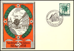 1938, 20. April, Geburtstag Des Führers, Color-Zudruck Auf Karte Mit SST BRAUNAU  BF1938, 20. April,... - Sonstige & Ohne Zuordnung
